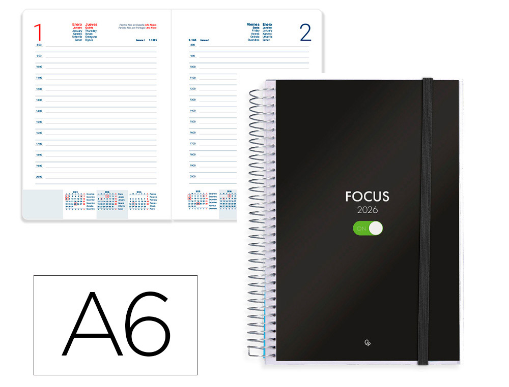 AGENDA ESPIRAL LIDERPAPEL TINOS A6 2026 DIA PAGINA PERSONALIZABLE PAPEL 70 GR FSC